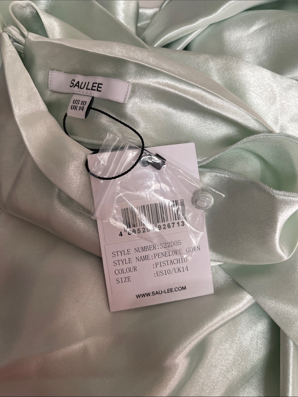 SAU LEE Penelope Mockneck Draped Satin Pistachio Green Maxi Dress Size 10 - Picture 8 of 9